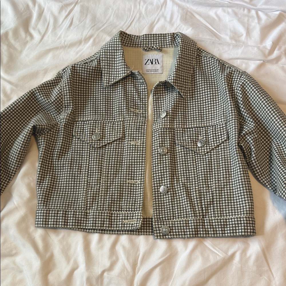 Zara Women's Monochrome Gingham Jean Jacket